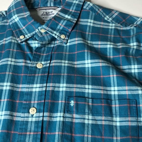 Izod Saltwater Mens Blue Medium Flannel Shirt Top - Picture 2 of 4